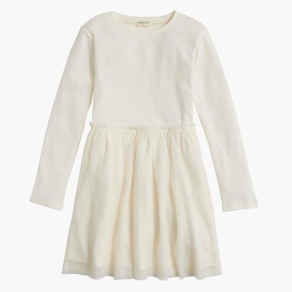 J. Crew Other - Crewcuts J. Crew Factory Mixed-Media Tulle Dress Long Sleeve Crewneck Ivory 10